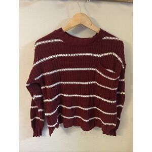 American Eagle Red & White Stripe Crew Neck Cable Knit Sweater Size XS